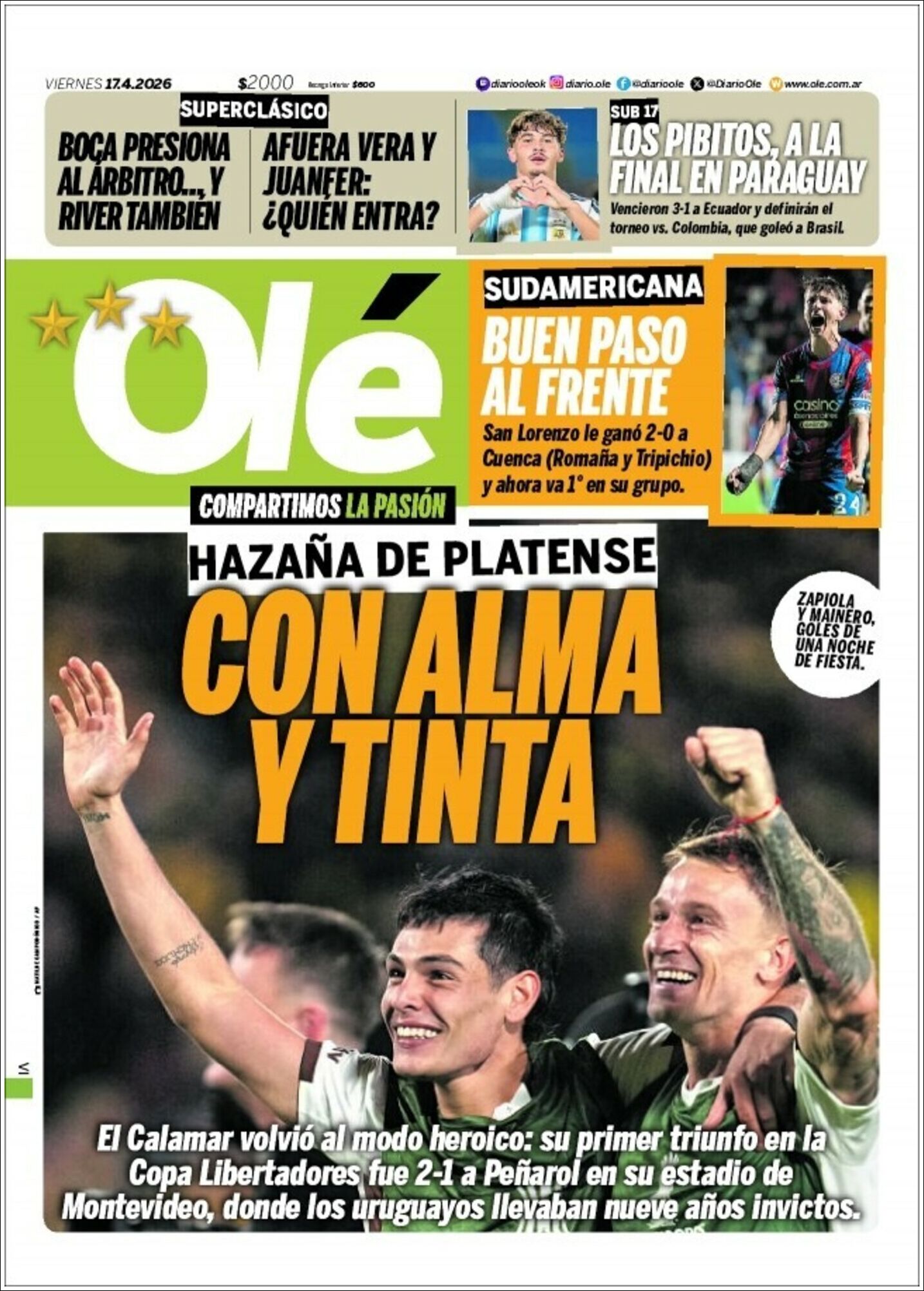 Evolucion Streaming - Sericios Informáticos | RADIO ESPAÑOLA - Tapa del diario Olé